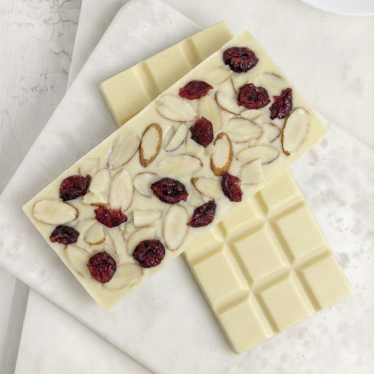 Belgian white almond and dried cranberries chocolate